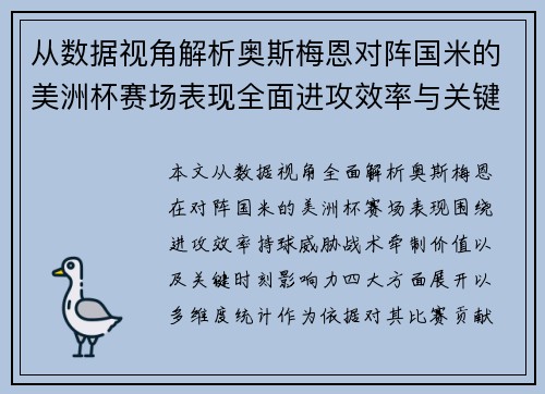 从数据视角解析奥斯梅恩对阵国米的美洲杯赛场表现全面进攻效率与关键作用